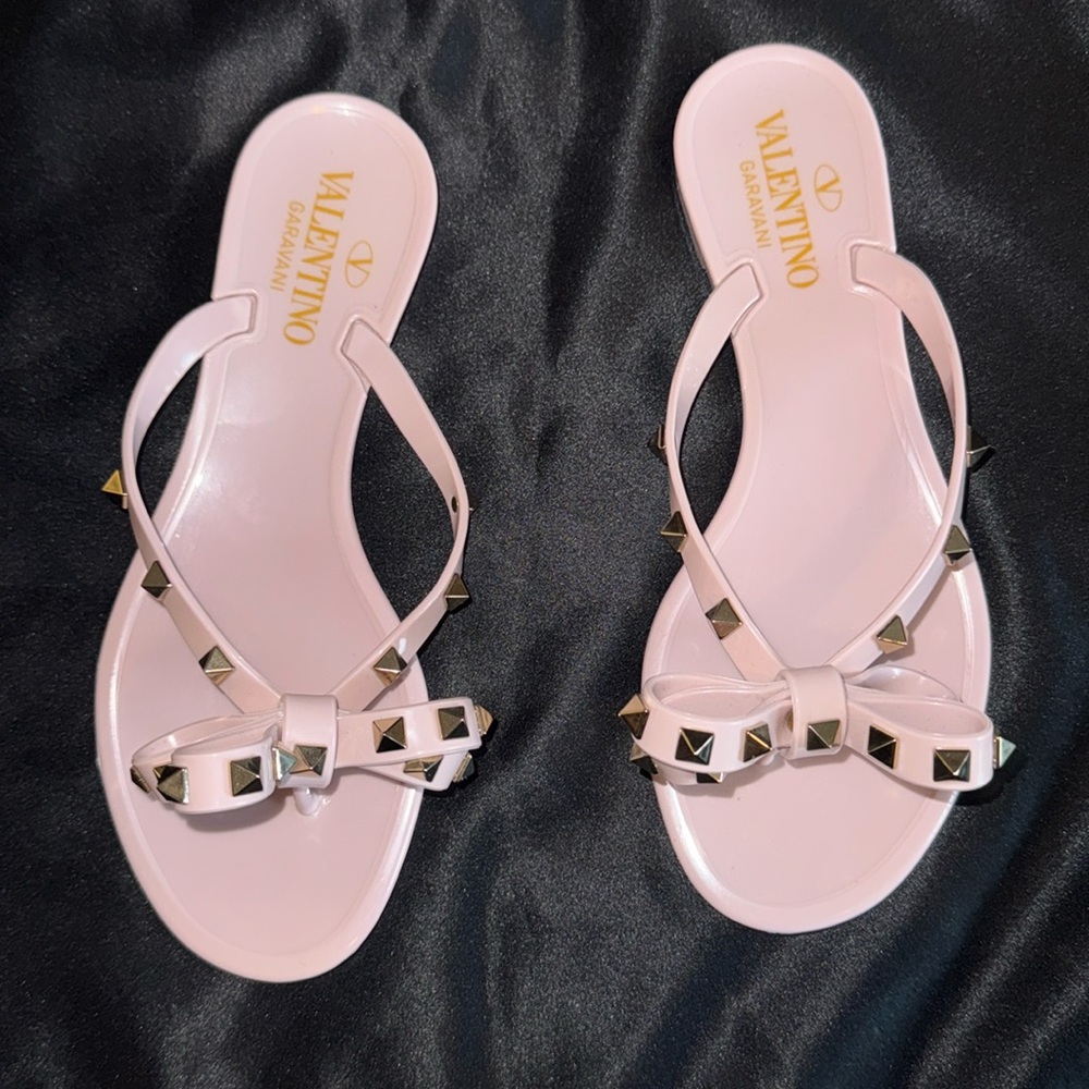 SOLD VALENTINO Ribbon Rock Studs Sandals Mules Shoes Women's Size EU 36 Blush